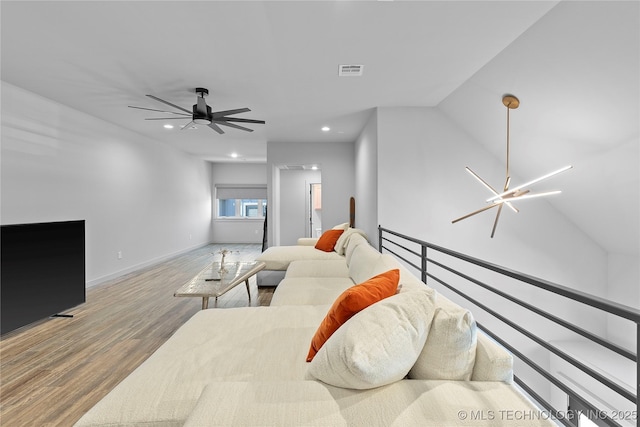 3748 E 116th St S, Tulsa, OK 74137 - living area featuring wood finished floors, a ceiling fan, recessed lighting, and baseboards