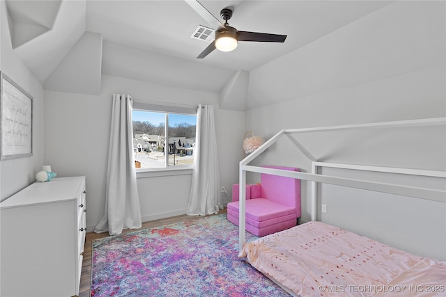 3748 E 116th St S, Tulsa, OK 74137 - bedroom featuring wood finished floors, vaulted ceiling, ceiling fan, and baseboards