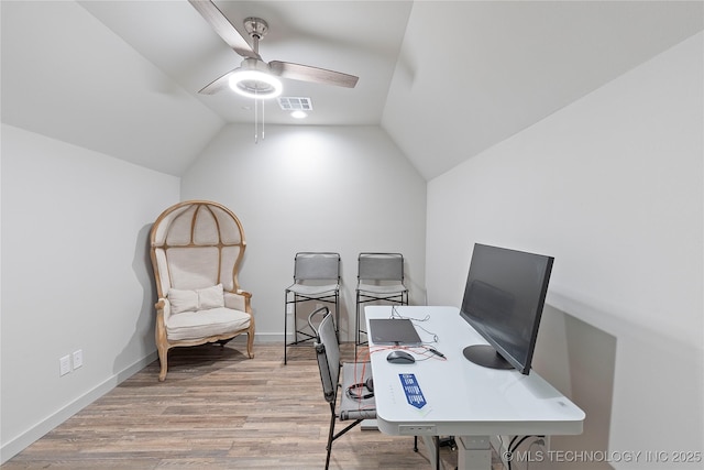 3748 E 116th St S, Tulsa, OK 74137 - office with ceiling fan, lofted ceiling, and light wood-type flooring