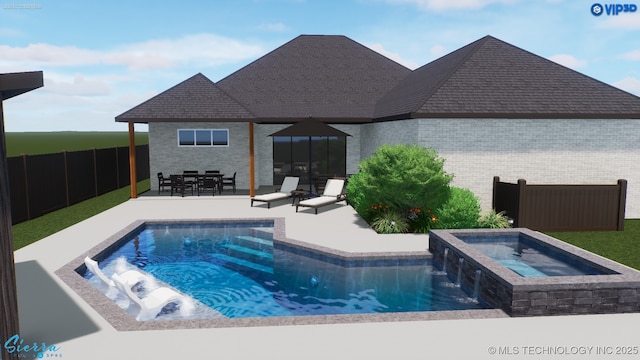 3748 E 116th St S, Tulsa, OK 74137 - view of swimming pool featuring an in-ground hot tub, fence, and a patio