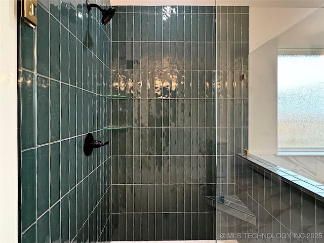 bathroom with a healthy amount of sunlight and a tile shower