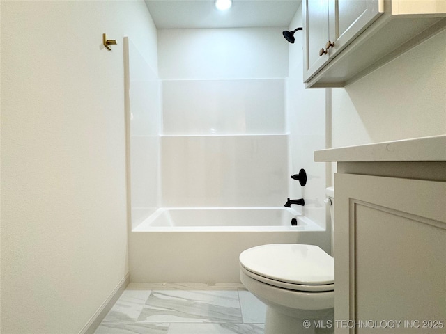 full bathroom with shower / bath combination, vanity, and toilet