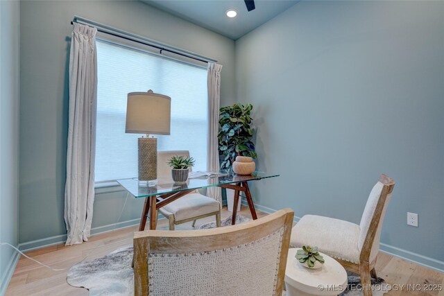 home office featuring light hardwood / wood-style flooring