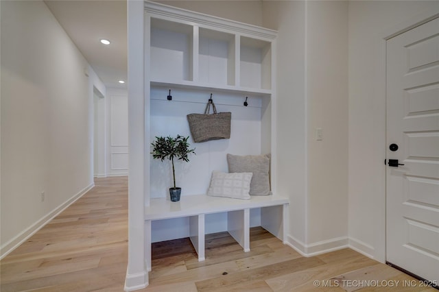 mudroom with wood-type flooring