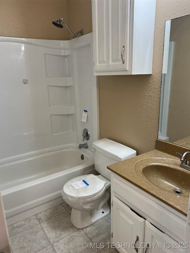 full bathroom with tile patterned flooring, toilet, vanity, and shower / bathing tub combination