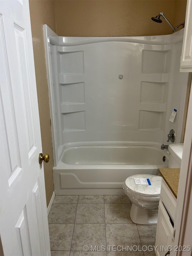 full bathroom with vanity, tile patterned floors, shower / bathtub combination, and toilet