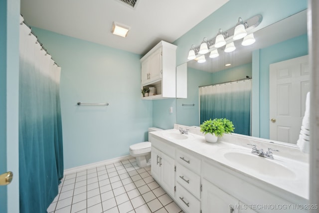 bathroom featuring vanity, tile patterned floors, and toilet