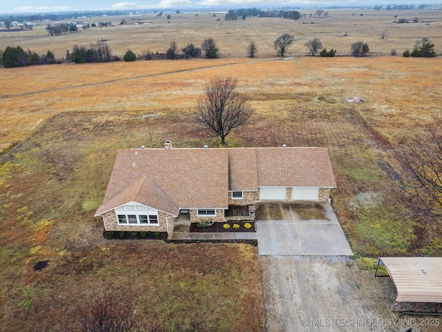 aerial view featuring a rural view