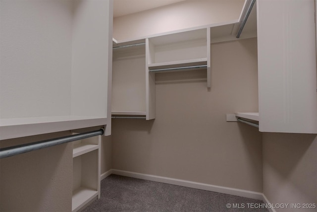 spacious closet featuring dark carpet