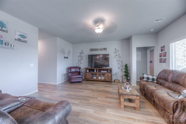 living room with light wood-type flooring