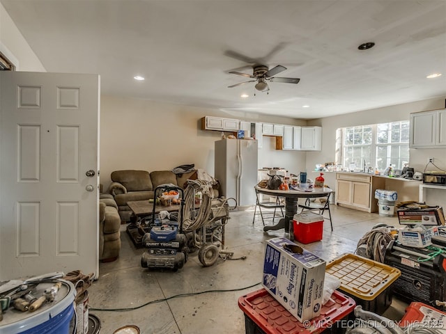 living room with ceiling fan