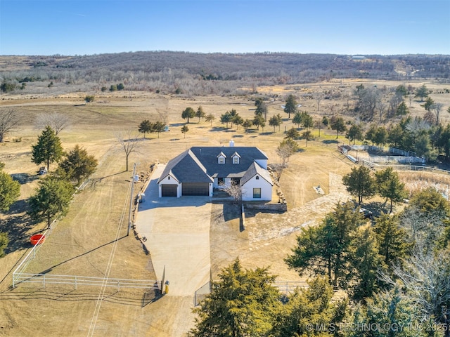 drone / aerial view with a rural view