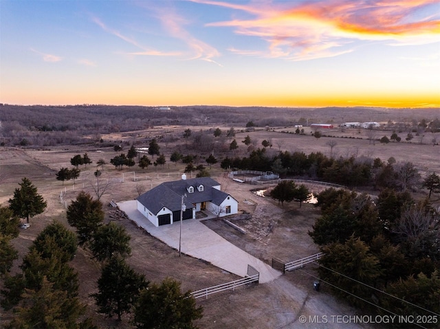 view of aerial view at dusk