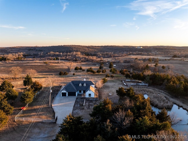 view of aerial view at dusk