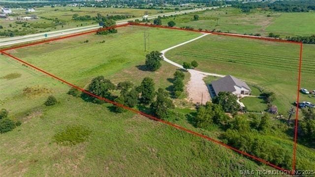 aerial view featuring a rural view