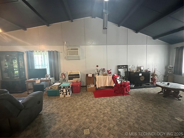 interior space with carpet floors and a wall mounted AC