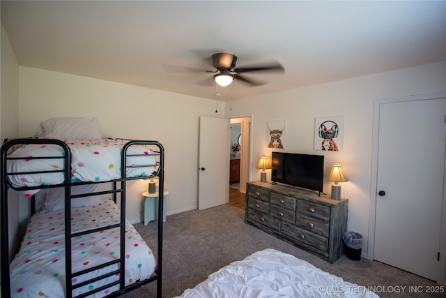 bedroom with carpet flooring and ceiling fan