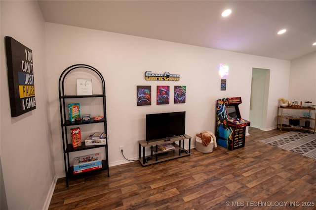 interior space with dark hardwood / wood-style flooring