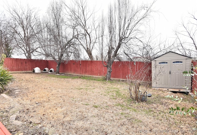 view of yard featuring a storage unit