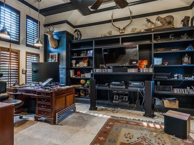 8918 S Lakewood Ave, Tulsa, OK 74137 - tiled office space with ornamental molding and a ceiling fan