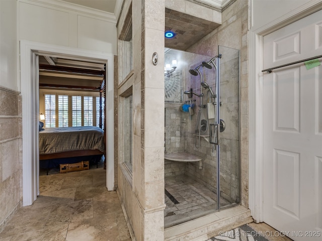 8918 S Lakewood Ave, Tulsa, OK 74137 - ensuite bathroom with a shower stall and ornamental molding