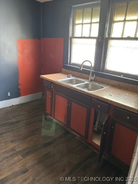 kitchen with dark hardwood / wood-style flooring and sink