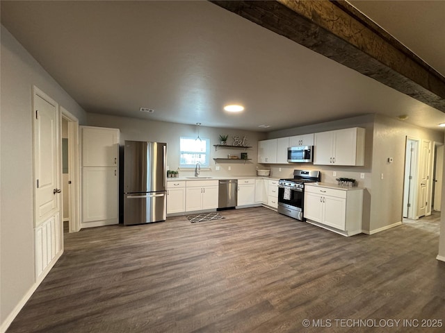 kitchen with white cabinetry, sink, dark wood-type flooring, and appliances with stainless steel finishes