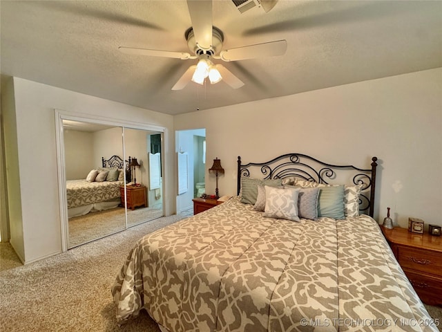 3 Huntly, Burneyville, OK 73430 - bedroom featuring a closet, ceiling fan, carpet, and a textured ceiling