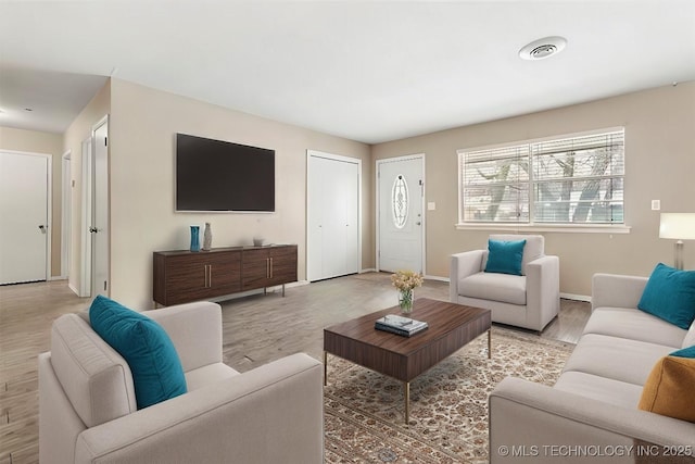 living room featuring light hardwood / wood-style flooring