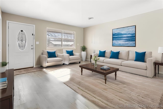 living room featuring light wood-type flooring