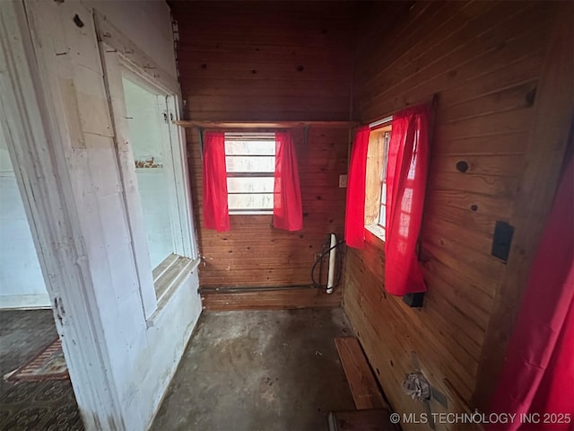 interior space featuring wooden walls