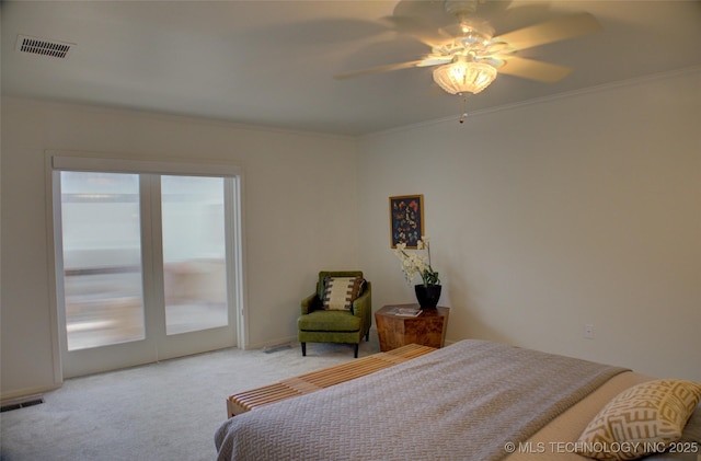 2411 E 72nd Pl Unit 2-A-3, Tulsa, OK 74136 - carpeted bedroom with ornamental molding, access to outside, and ceiling fan