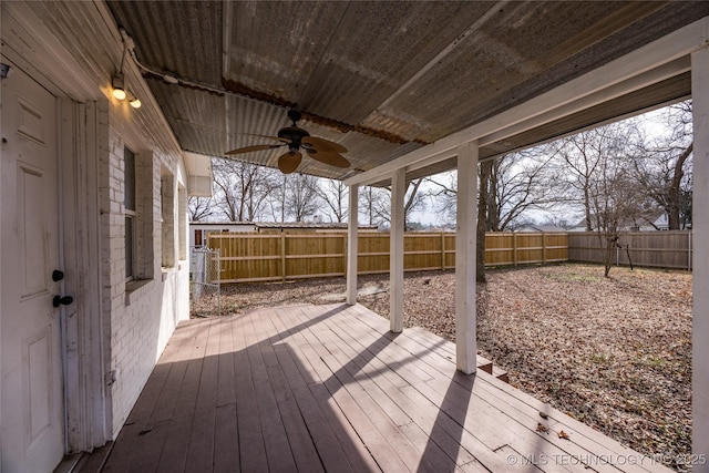 wooden deck with ceiling fan