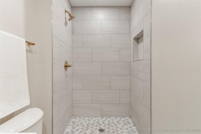 bathroom with toilet and a tile shower