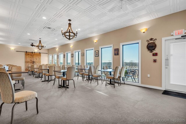 488 Rock House Rd, Bennington, OK 74723 - dining space with recessed lighting, an ornate ceiling, baseboards, a chandelier, and visible vents