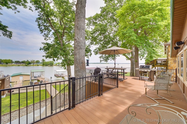 deck with a water view