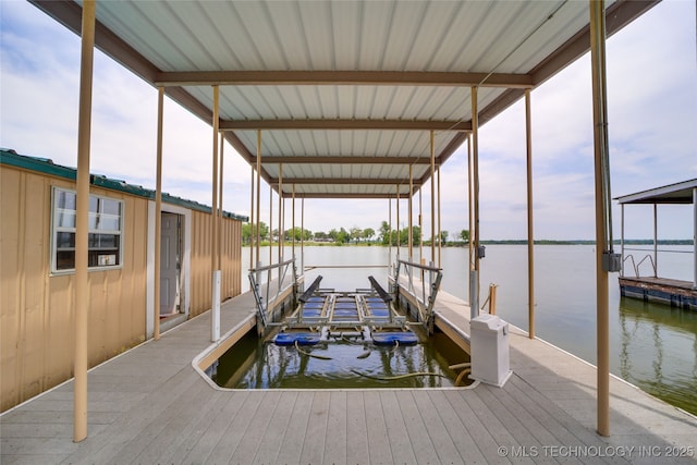 view of dock featuring a water view