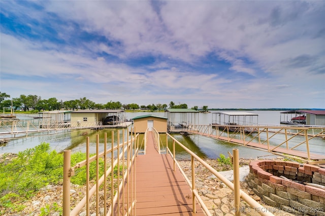 view of dock with a water view