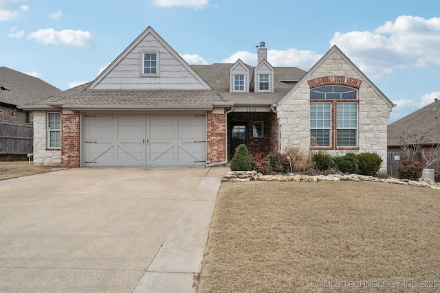 view of front of property with a garage and a front yard