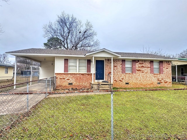 ranch-style home with a carport and a front yard