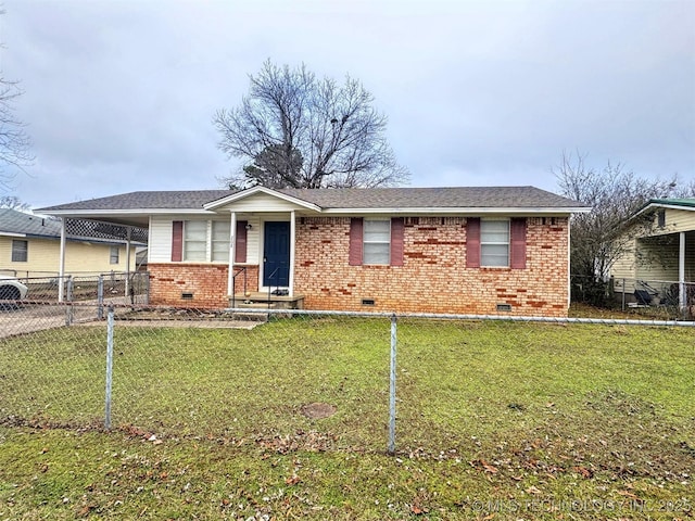 ranch-style home with a front yard