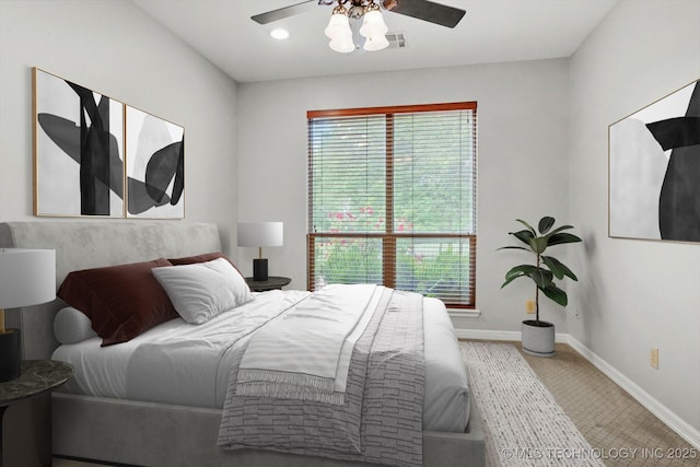 8117 E Freeport St, Broken Arrow, OK 74014 - carpeted bedroom featuring multiple windows, baseboards, ceiling fan, and recessed lighting