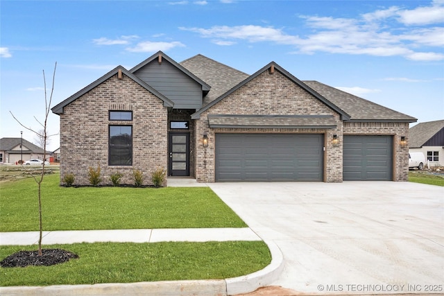 27784 E 109th St S, Coweta, OK 74429 - view of front of house featuring brick siding, an attached garage, a front yard, and driveway