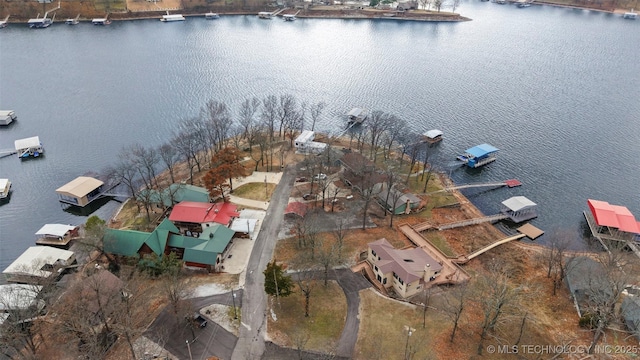 drone / aerial view featuring a water view