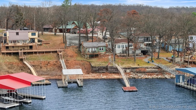 view of dock with a water view