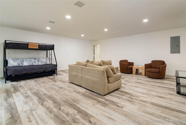 8775 Leonard St, Kingston, OK 73439 - living room with electric panel and light wood-type flooring