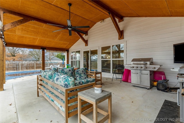 view of patio / terrace with a grill and ceiling fan