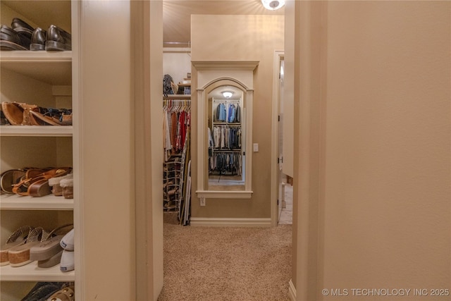 corridor with light colored carpet