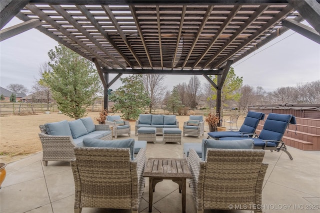 view of patio / terrace featuring outdoor lounge area and a pergola