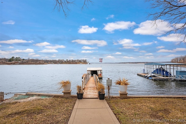 dock area with a water view